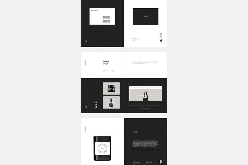 黑白色系品牌手册设计模板，INDD源文件
