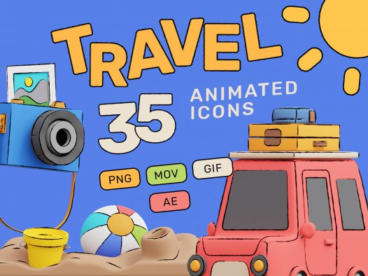 3D旅行动效AE模板动画包+PNG免抠图 (HOP! Travel 3D Animated Pack)